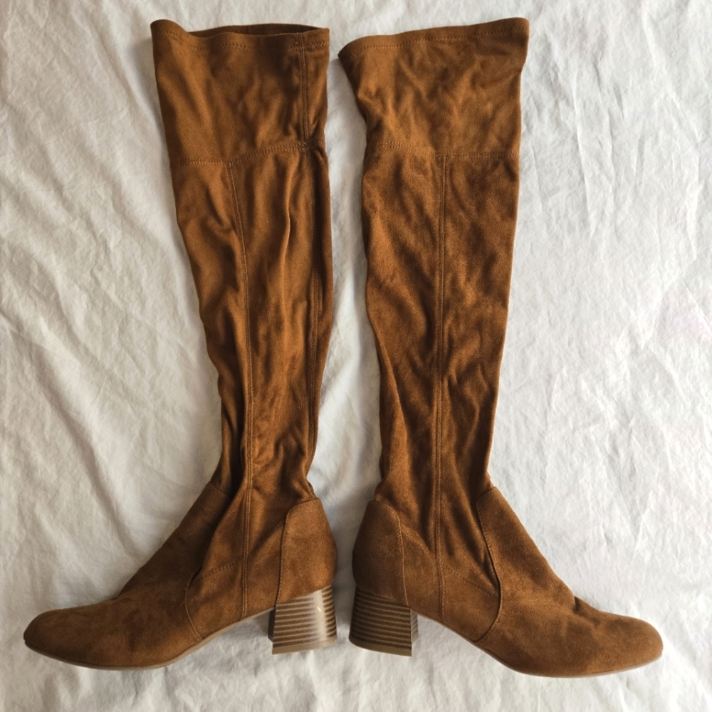 Naturalizer Danton Over the Knee Faux Suede Tan Brown Boots 90s Fall Chunky Heel